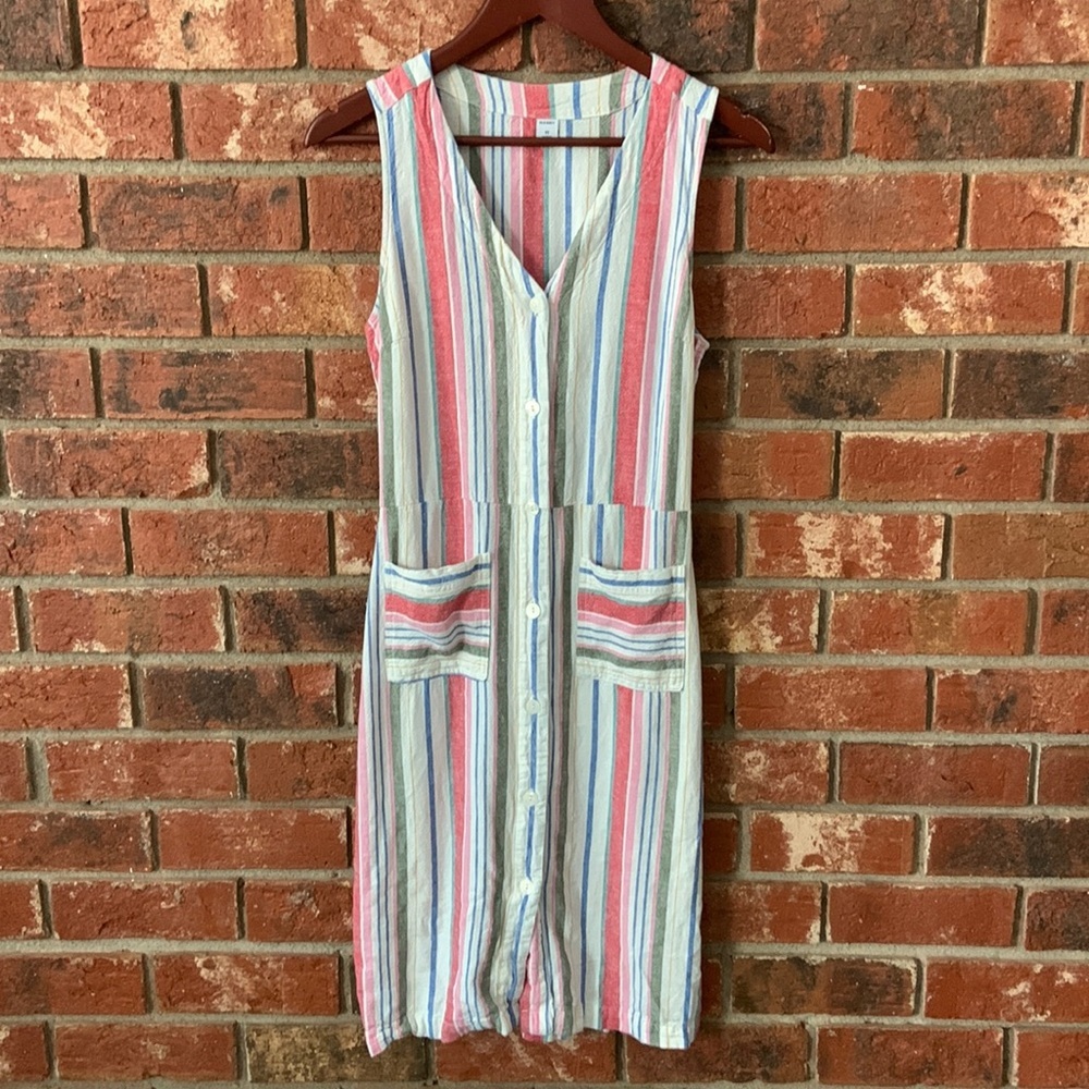 Old Navy Red Stripe Sleeveless Button Up Dress